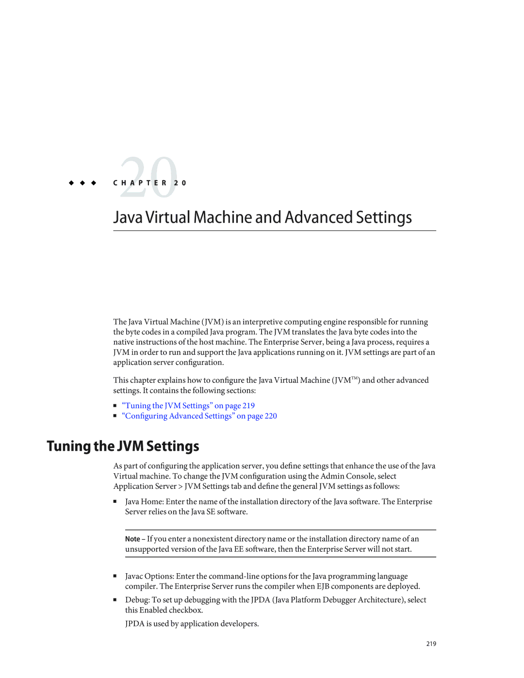 Sun Microsystems 820433510 manual Java Virtual Machine and Advanced Settings, Tuning the JVM Settings 