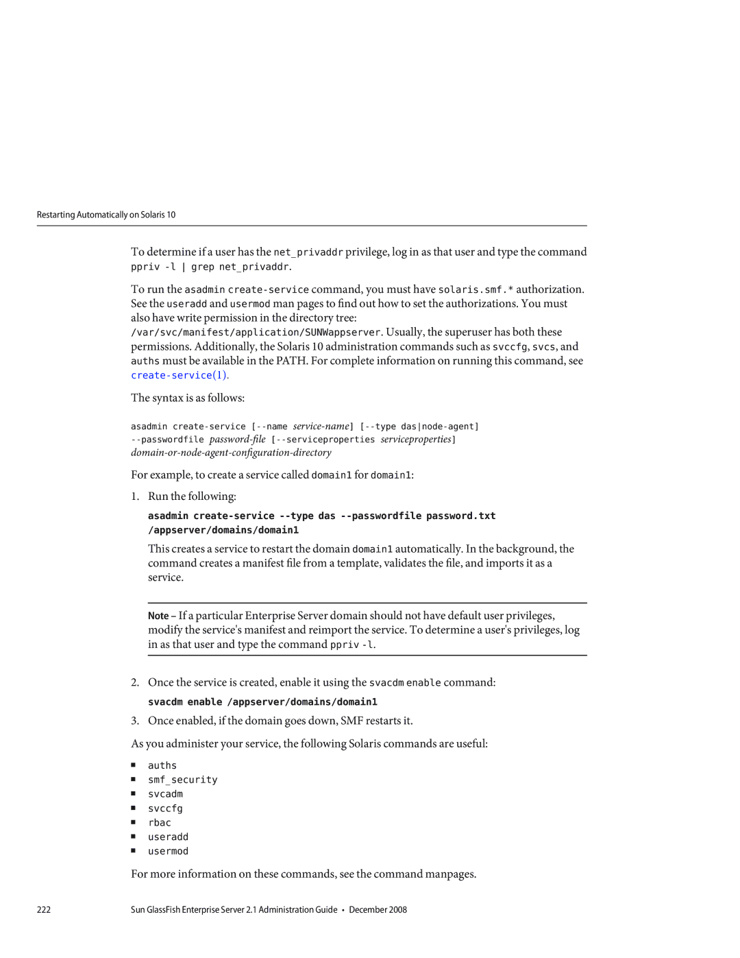 Sun Microsystems 820433510 manual Restarting Automatically on Solaris 