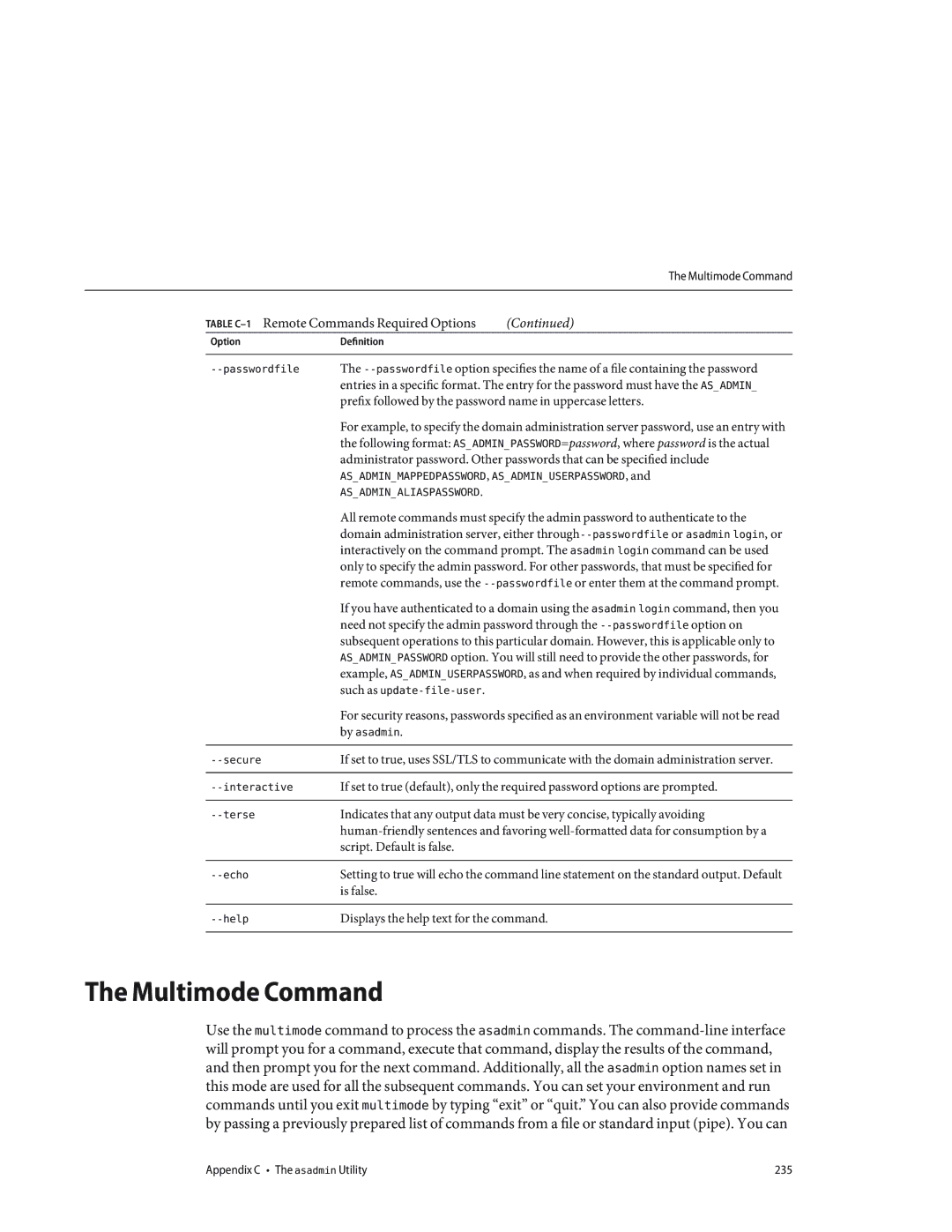 Sun Microsystems 820433510 manual Multimode Command, Prefix followed by the password name in uppercase letters 