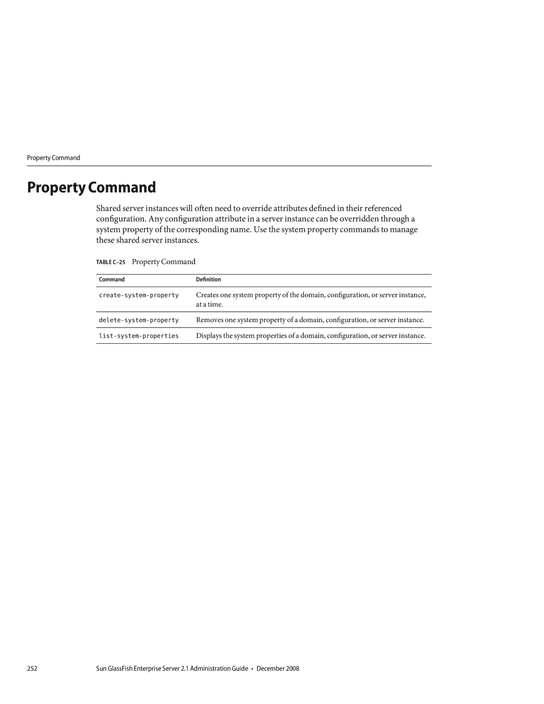 Sun Microsystems 820433510 manual Table C-25Property Command 