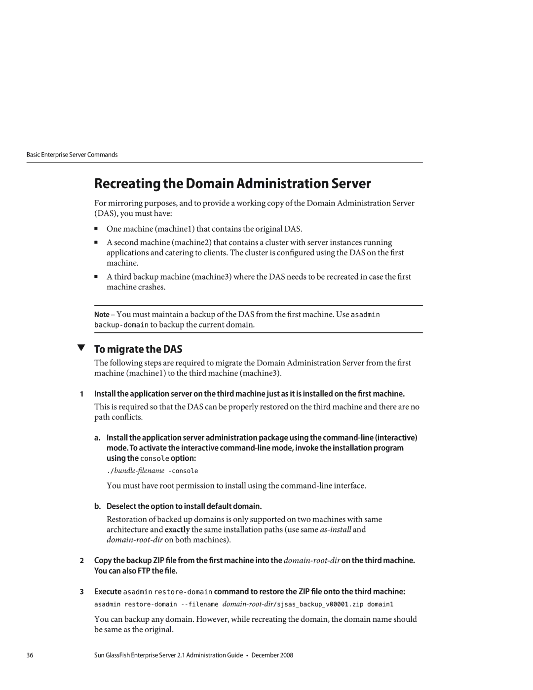 Sun Microsystems 820433510 manual Recreating the Domain Administration Server, To migrate the DAS 