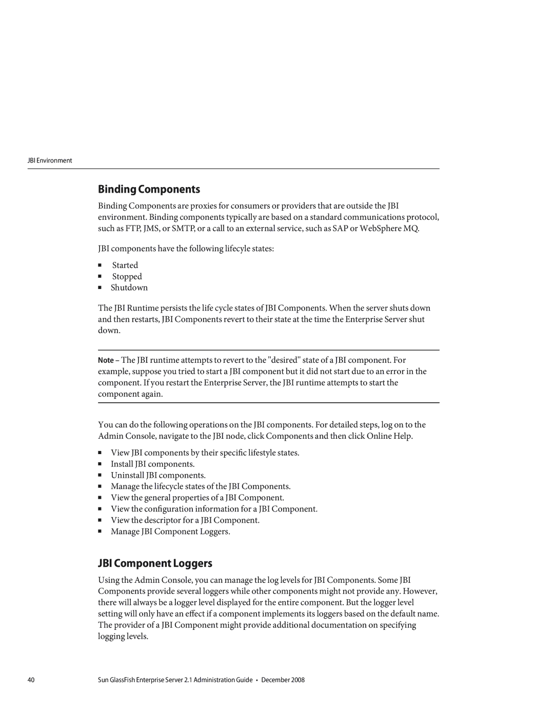 Sun Microsystems 820433510 manual Binding Components, JBI Component Loggers 