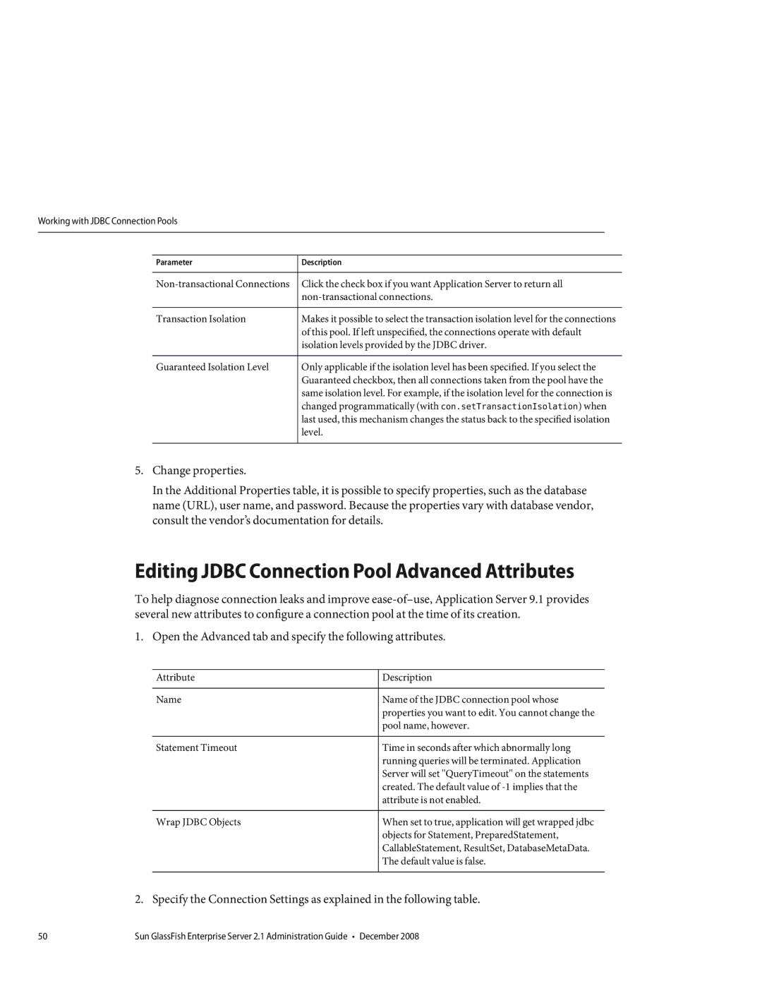 Sun Microsystems 820433510 manual Editing Jdbc Connection Pool Advanced Attributes 