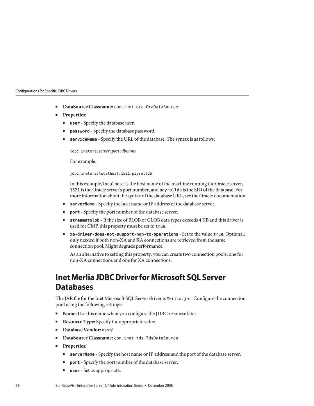 Sun Microsystems 820433510 Inet Merlia Jdbc Driver for Microsoft SQL Server Databases, Jdbcinetoralocalhost1521payrolldb 