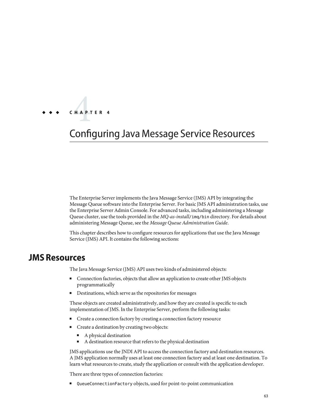 Sun Microsystems 820433510 manual Configuring Java Message Service Resources, JMS Resources 