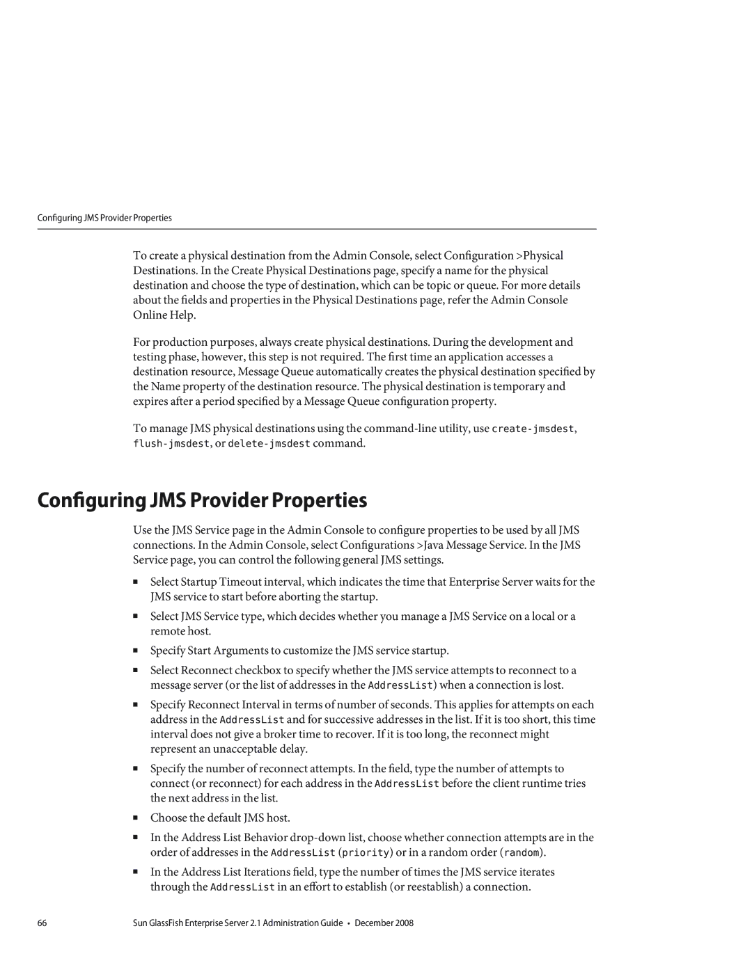 Sun Microsystems 820433510 manual Configuring JMS Provider Properties 