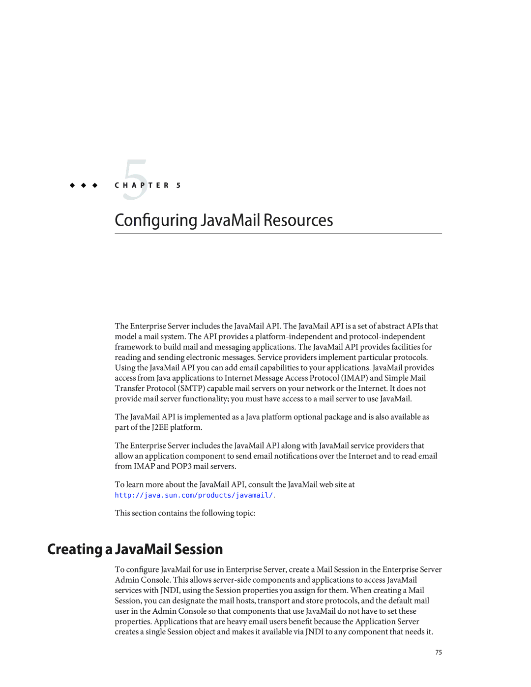 Sun Microsystems 820433510 manual Configuring JavaMail Resources, Creating a JavaMail Session 