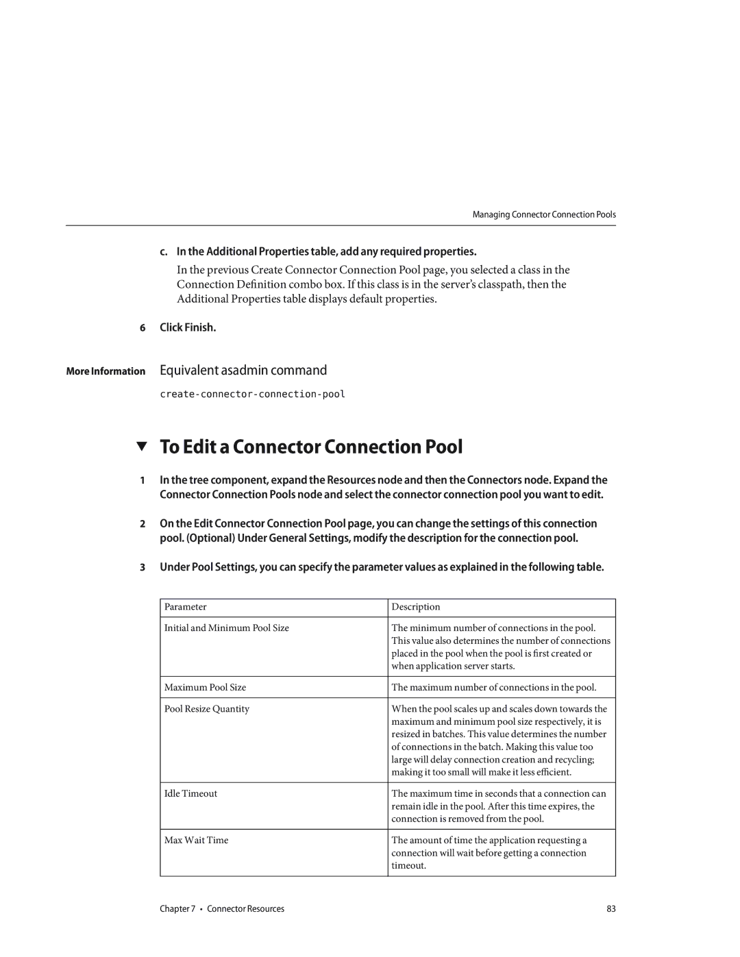 Sun Microsystems 820433510 manual To Edit a Connector Connection Pool, Create-connector-connection-pool 