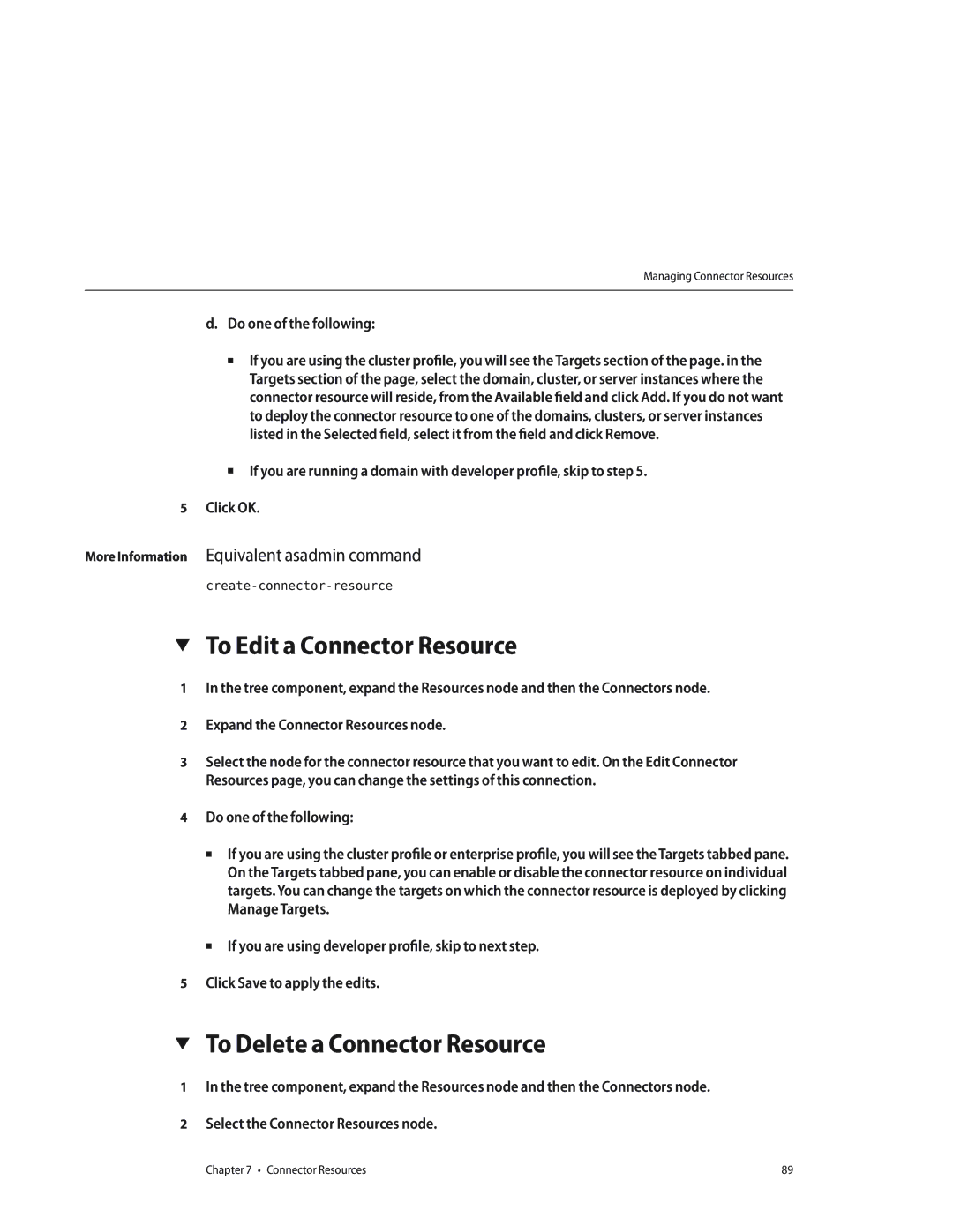 Sun Microsystems 820433510 manual To Edit a Connector Resource, To Delete a Connector Resource, Create-connector-resource 