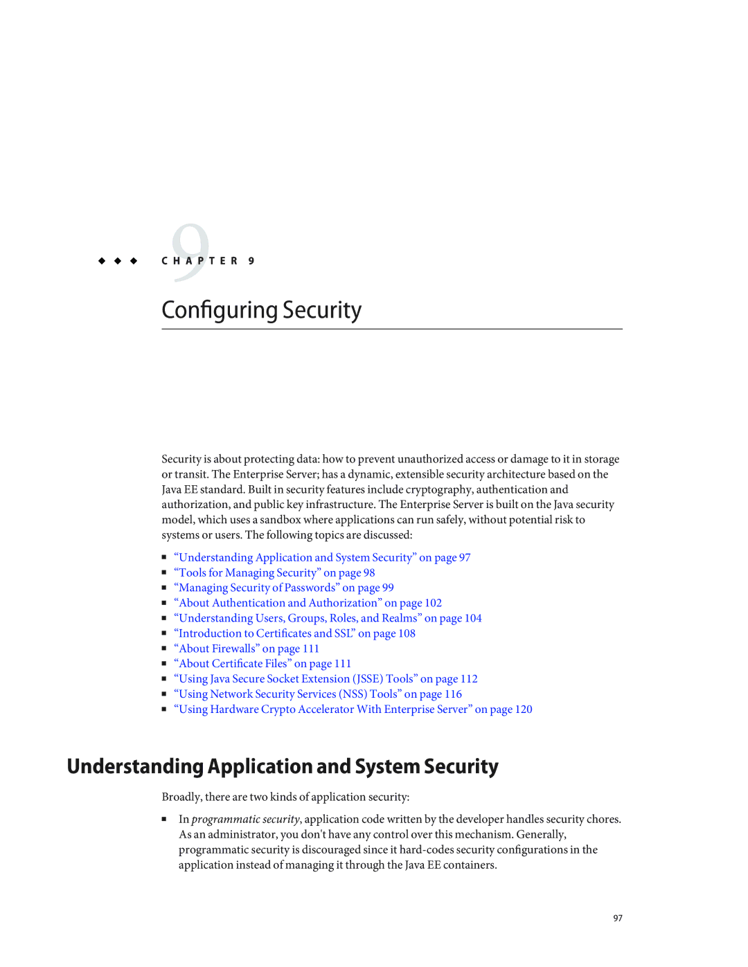 Sun Microsystems 820433510 manual Configuring Security, Understanding Application and System Security 