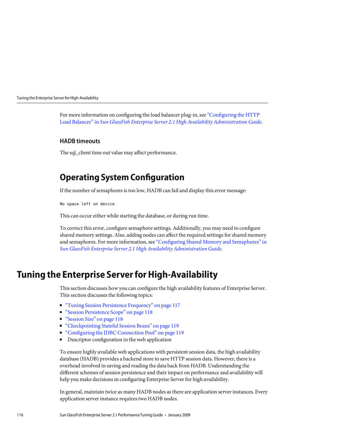 Sun Microsystems 820434310 manual Tuning the Enterprise Server for High-Availability, Operating System Configuration 