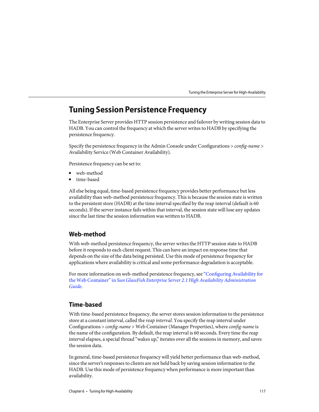 Sun Microsystems 820434310 manual Tuning Session Persistence Frequency, Web-method, Time-based 