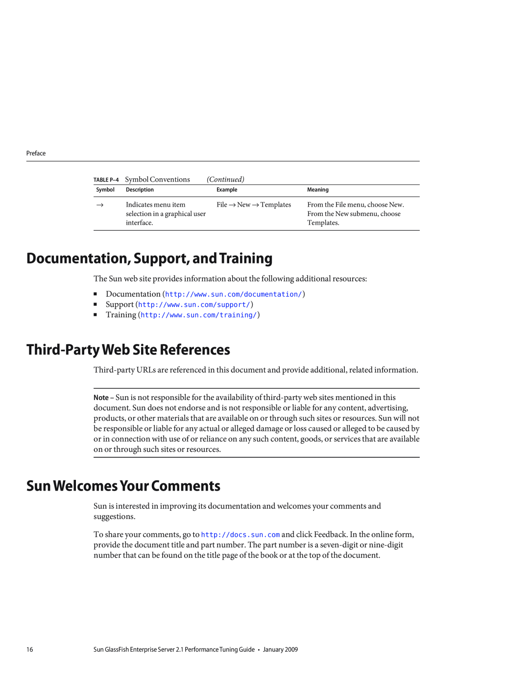 Sun Microsystems 820434310 Documentation, Support, and Training, Third-Party Web Site References, Indicates menu item 