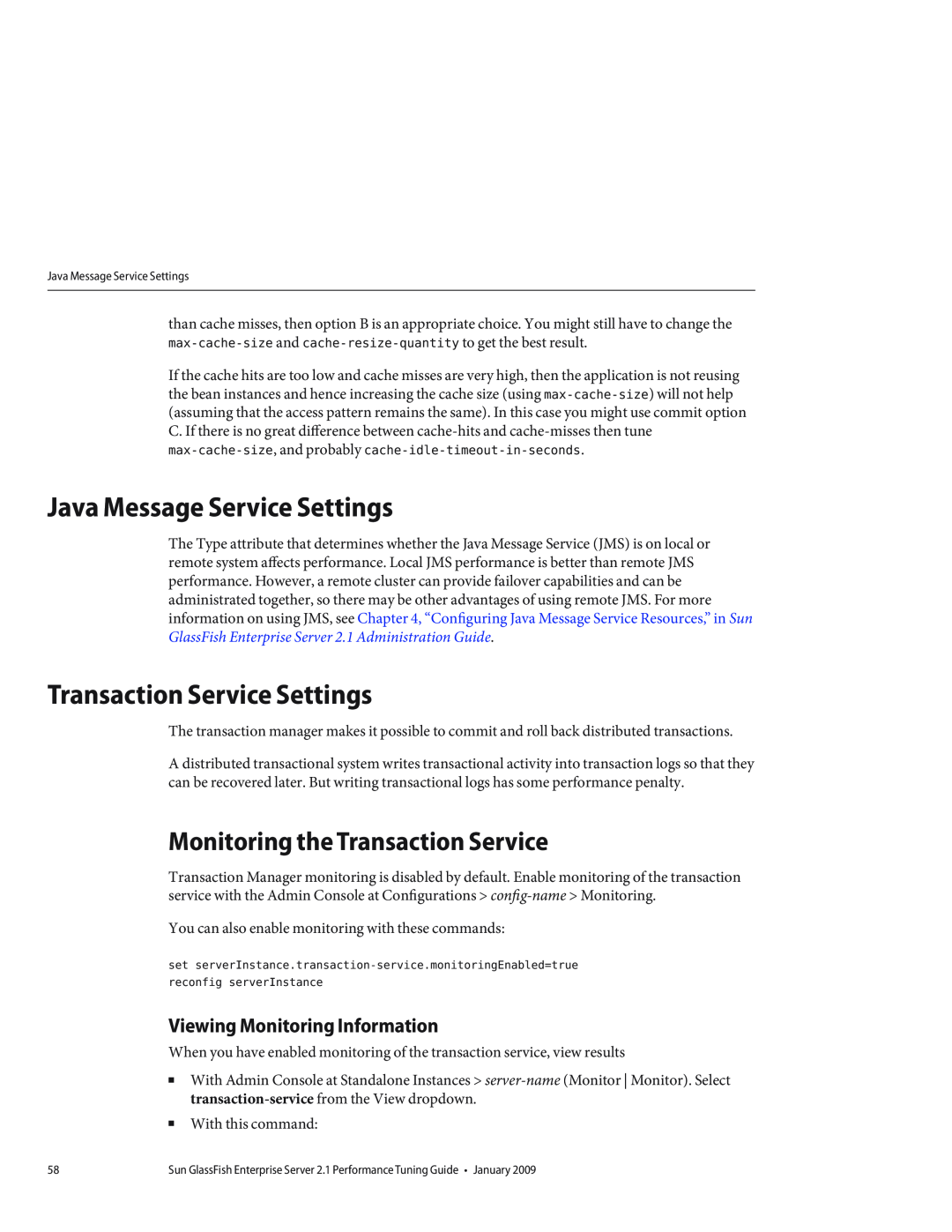 Sun Microsystems 820434310 Java Message Service Settings, Transaction Service Settings, Monitoring the Transaction Service 