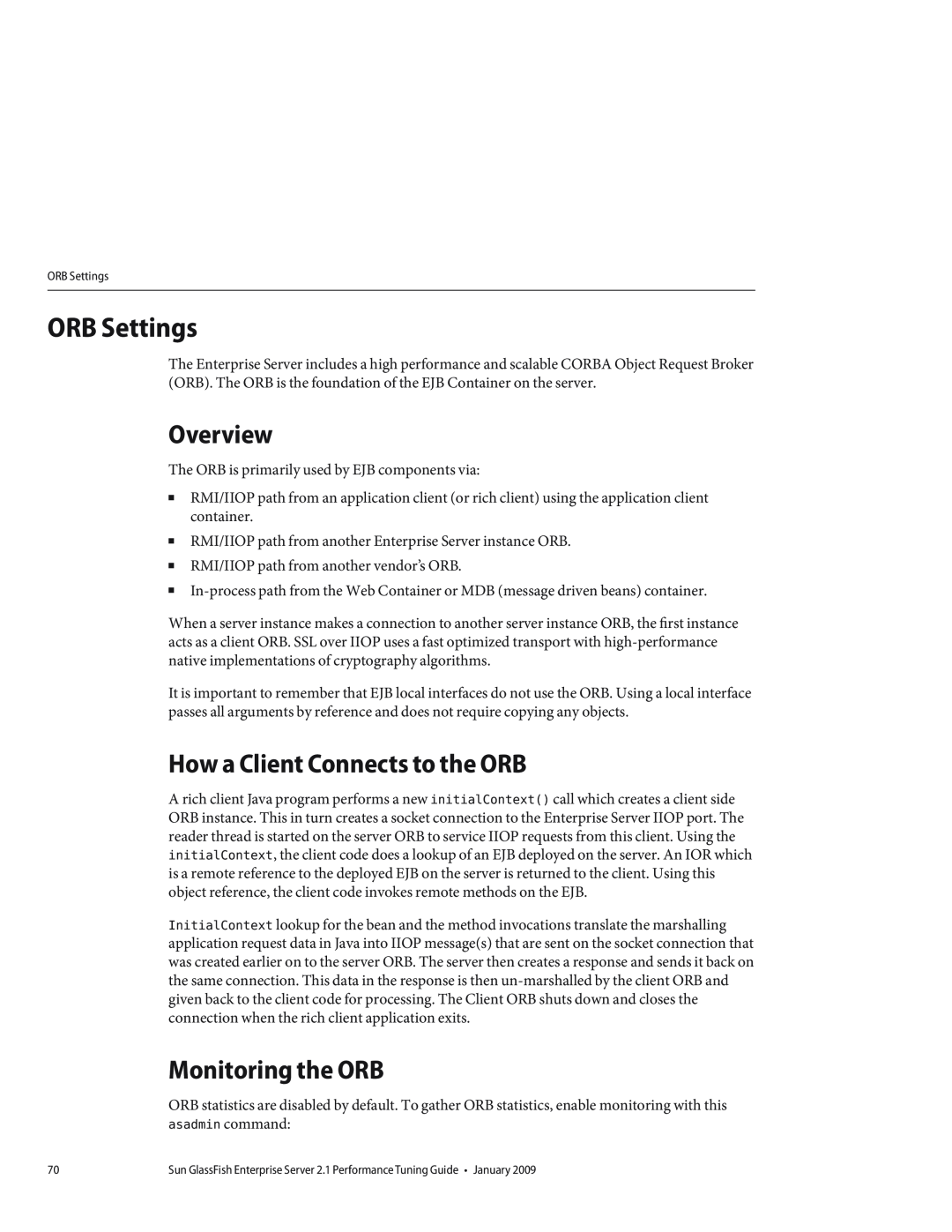 Sun Microsystems 820434310 manual ORB Settings, Overview, How a Client Connects to the ORB, Monitoring the ORB 