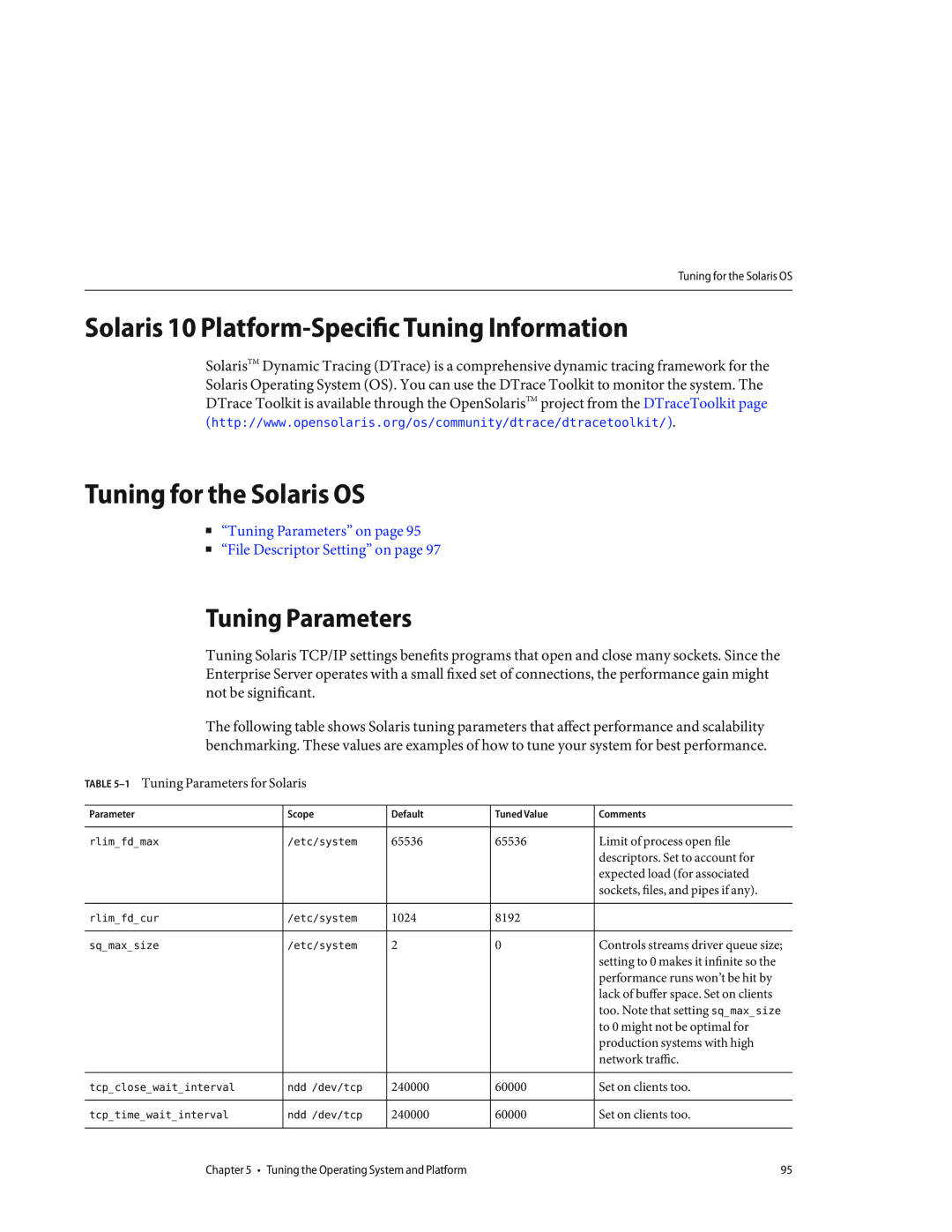 Sun Microsystems 820434310 Solaris 10 Platform-Specific Tuning Information, Tuning for the Solaris OS, Tuning Parameters 