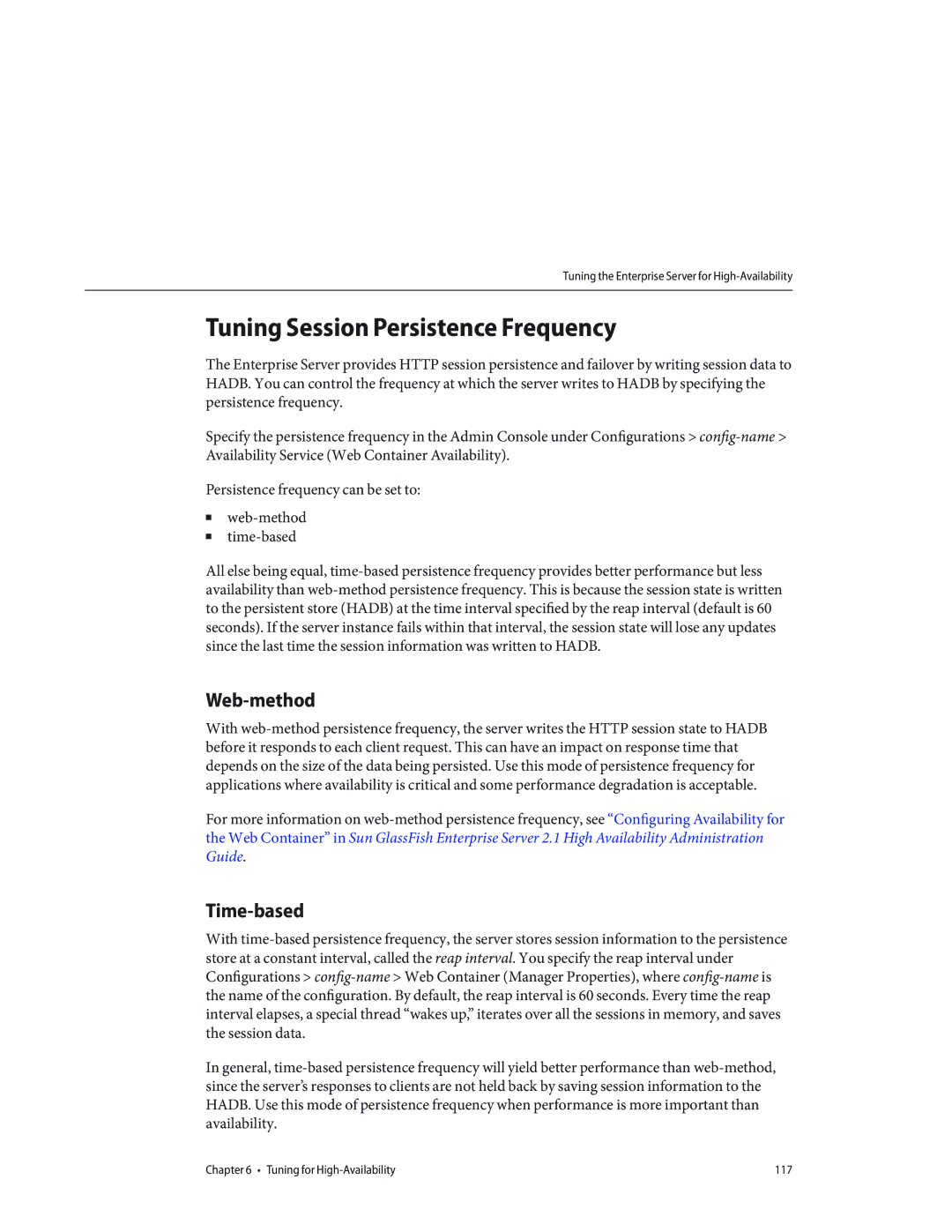 Sun Microsystems 820434310 manual Tuning Session Persistence Frequency, Web-method, Time-based 