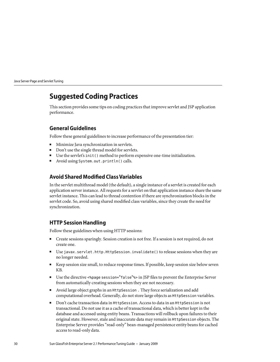 Sun Microsystems 820434310 manual Suggested Coding Practices, General Guidelines, Avoid Shared Modified Class Variables 