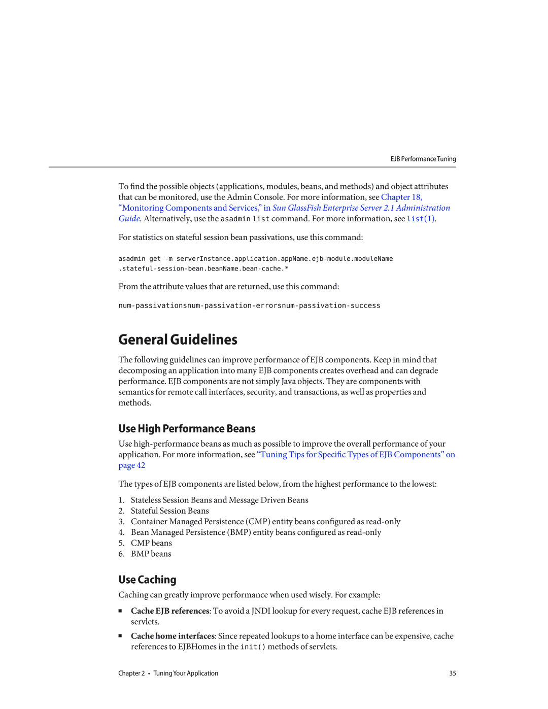 Sun Microsystems 820434310 manual General Guidelines, Use High Performance Beans, Use Caching 