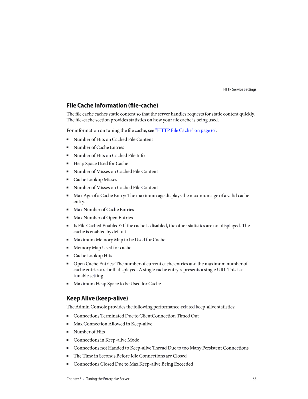 Sun Microsystems 820434310 manual File Cache Information file-cache, Keep Alive keep-alive 