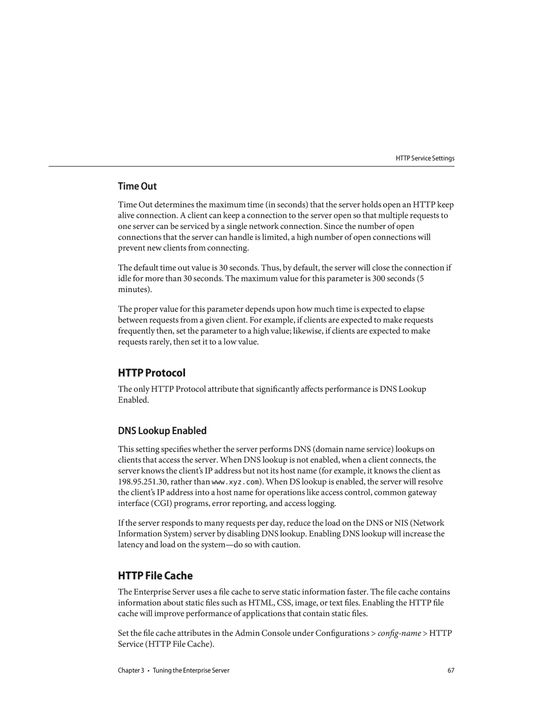 Sun Microsystems 820434310 manual Http Protocol, Http File Cache, Time Out, DNS Lookup Enabled 