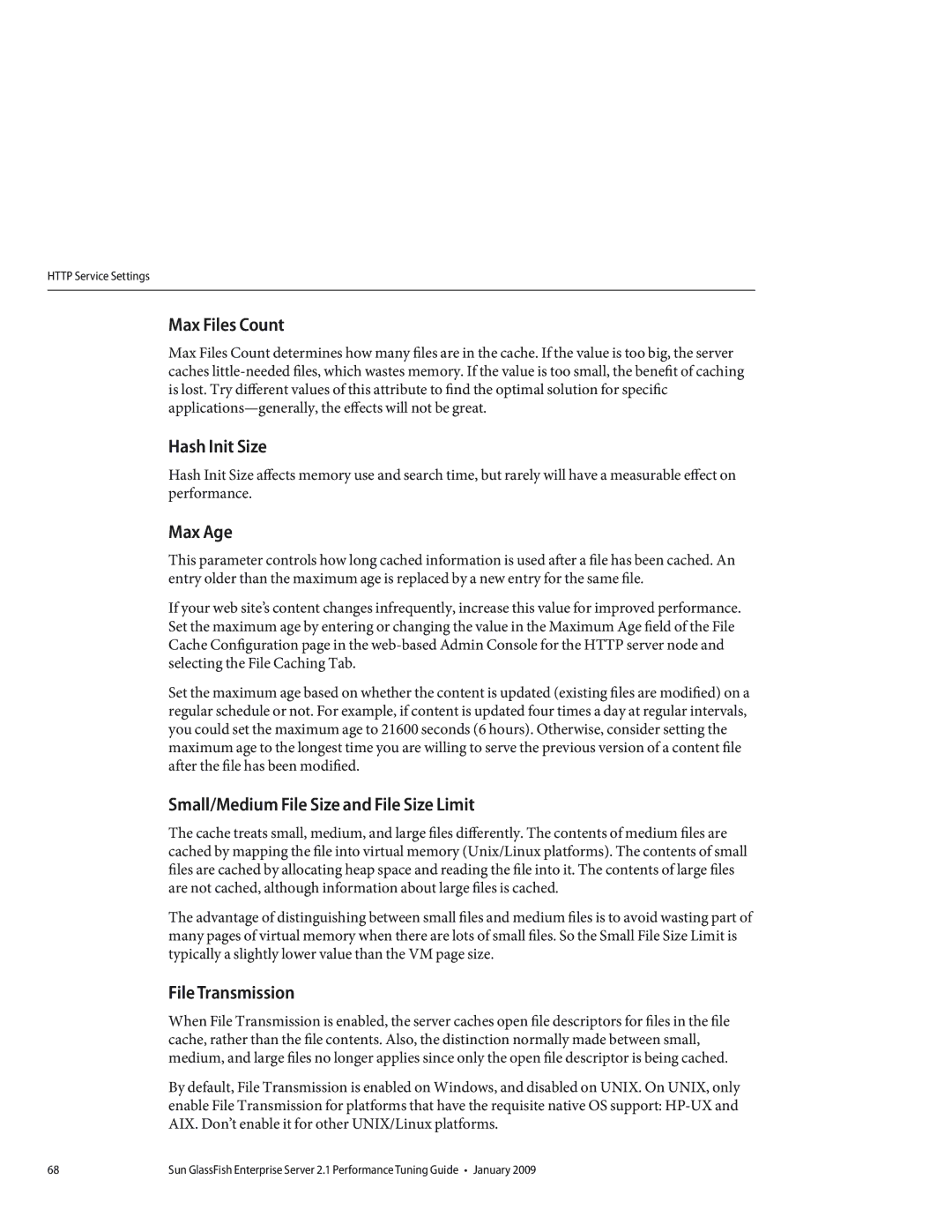 Sun Microsystems 820434310 manual Max Files Count, Hash Init Size, Max Age, Small/Medium File Size and File Size Limit 