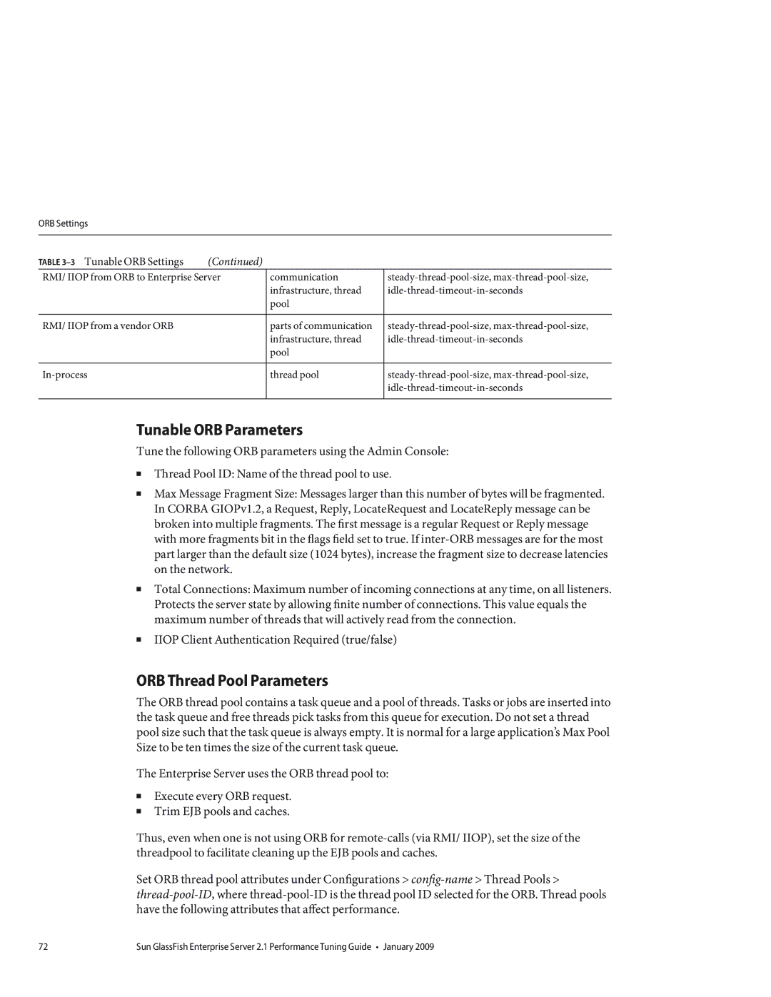 Sun Microsystems 820434310 manual Tunable ORB Parameters, ORB Thread Pool Parameters 