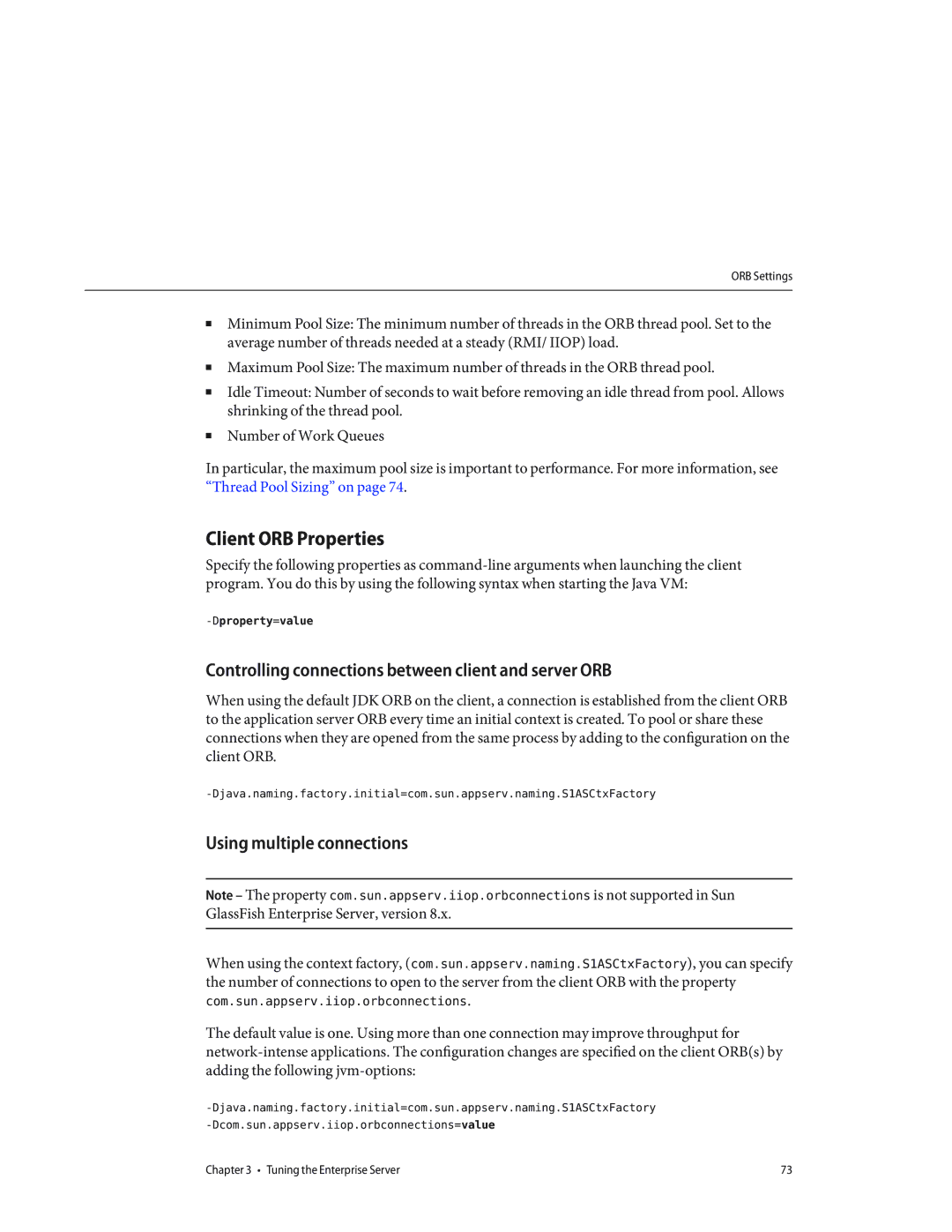 Sun Microsystems 820434310 manual Client ORB Properties, Controlling connections between client and server ORB 