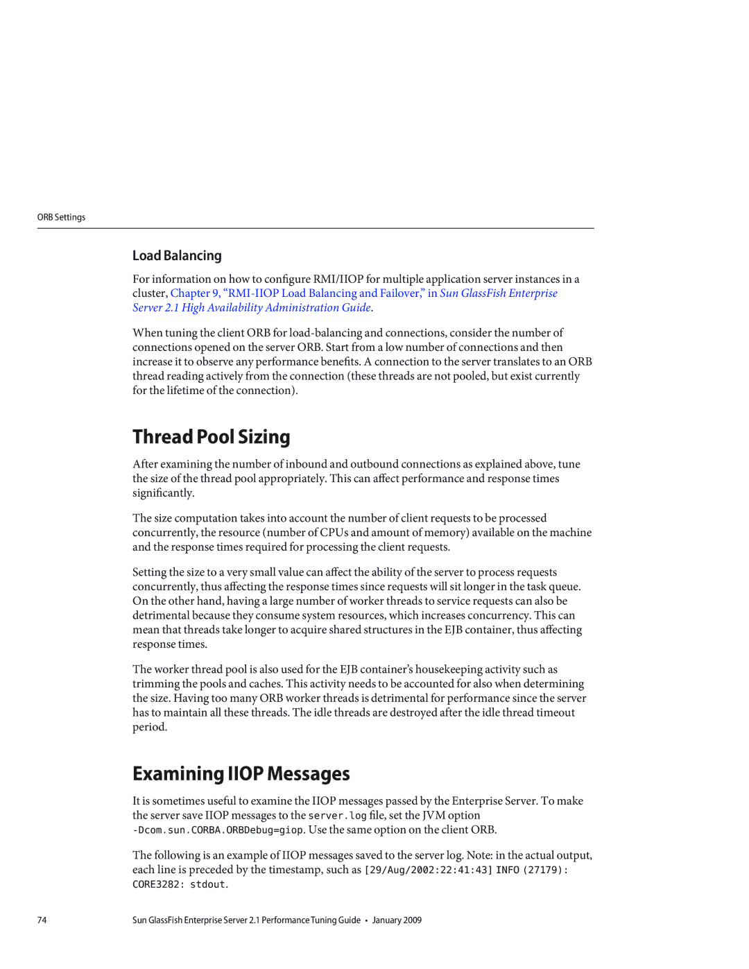 Sun Microsystems 820434310 manual Thread Pool Sizing, Examining Iiop Messages, Load Balancing 