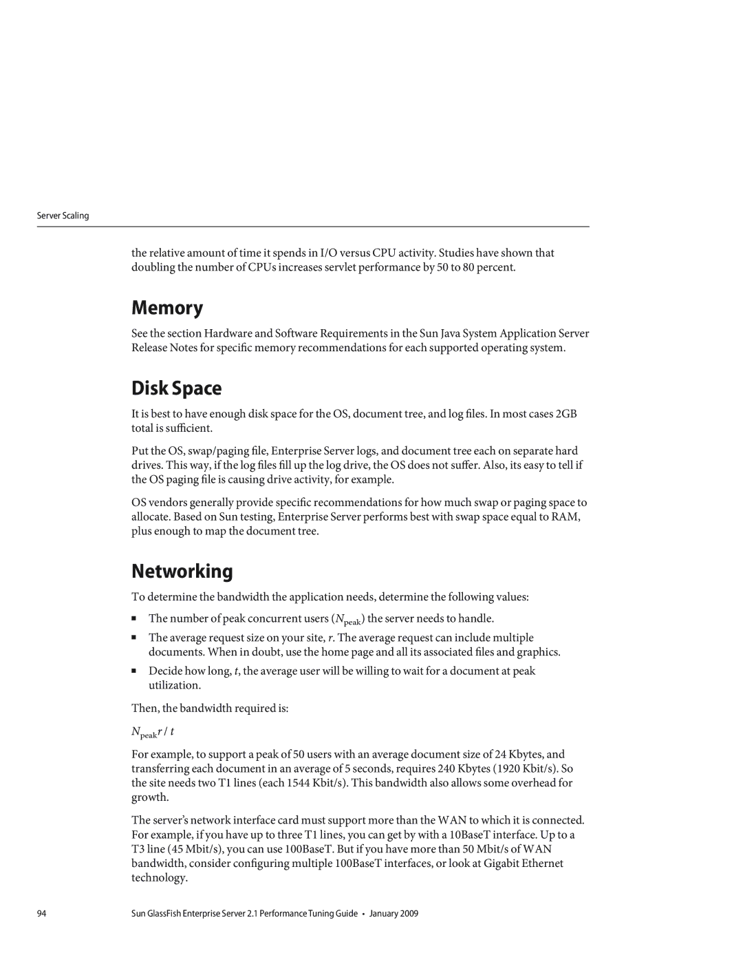 Sun Microsystems 820434310 manual Memory, Disk Space, Networking 