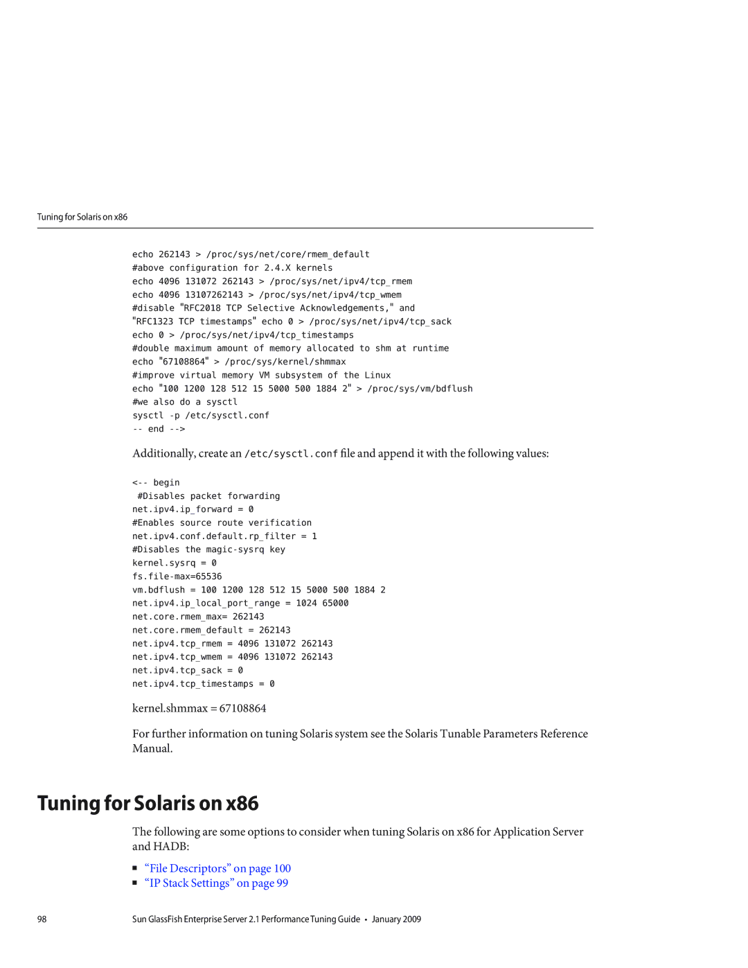 Sun Microsystems 820434310 manual Tuning for Solaris on, File Descriptors on IP Stack Settings on 