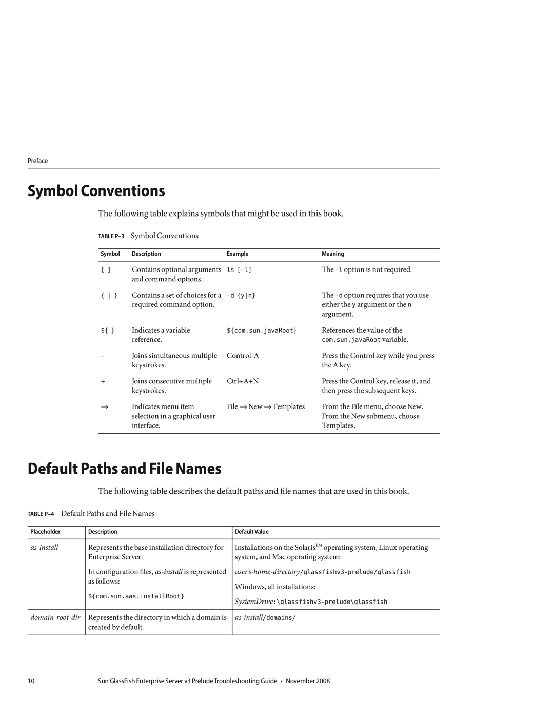 Sun Microsystems 820682310 manual Symbol Conventions, TABLE P-4 Default Paths and File Names 