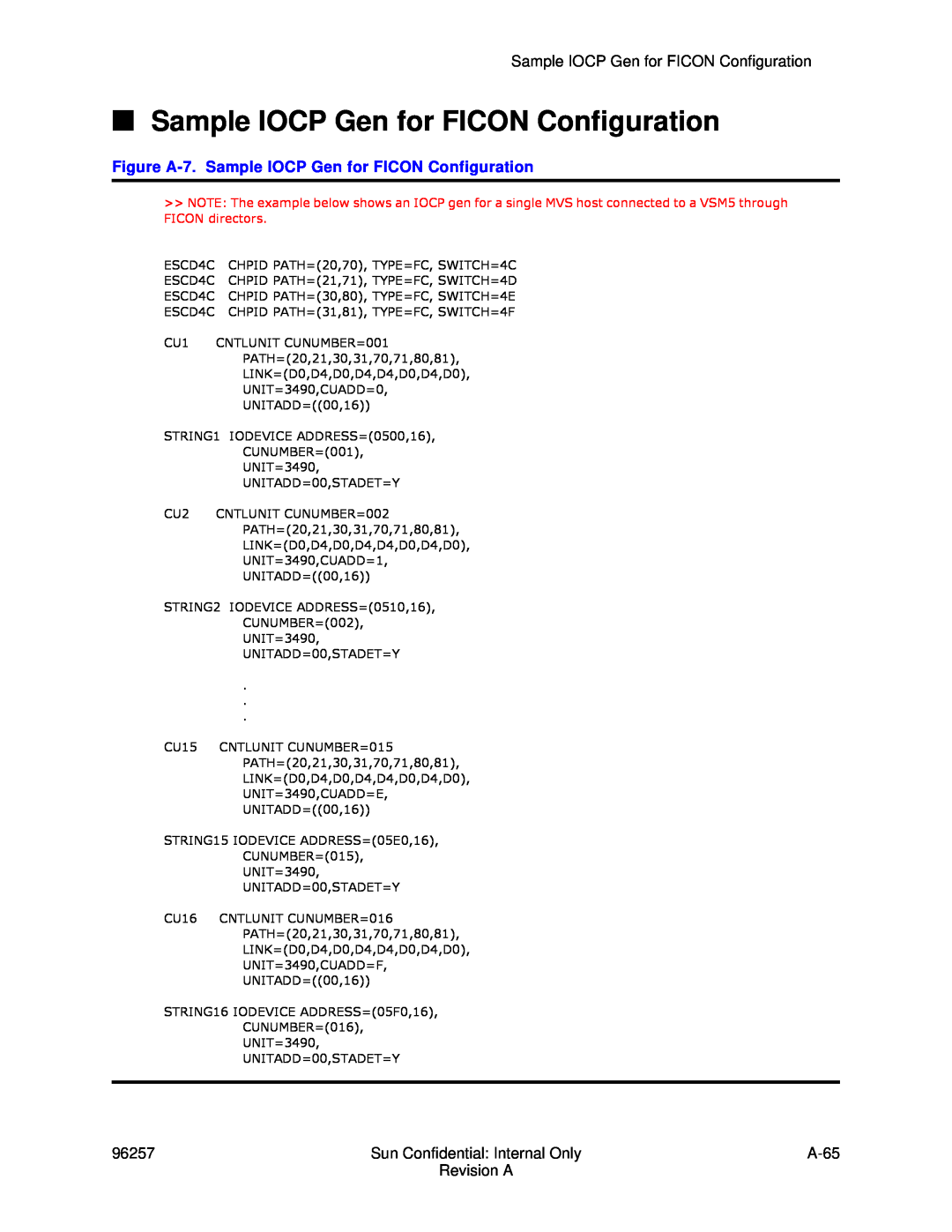 Sun Microsystems 96257 manual Figure A-7. Sample IOCP Gen for FICON Configuration 