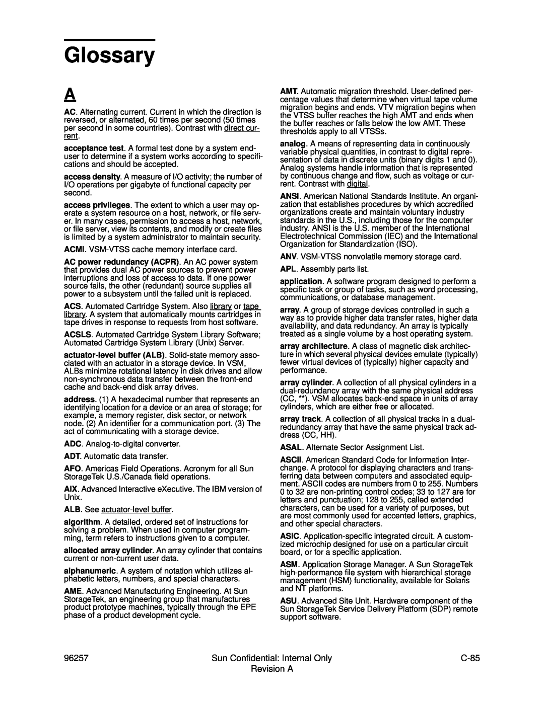 Sun Microsystems 96257 manual Glossary 