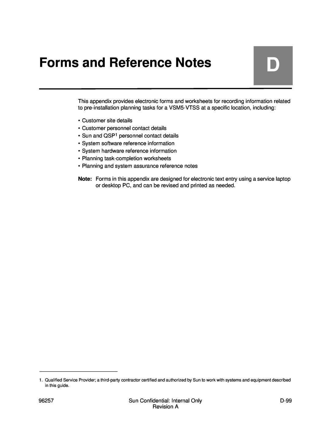 Sun Microsystems 96257 manual Forms and Reference Notes 