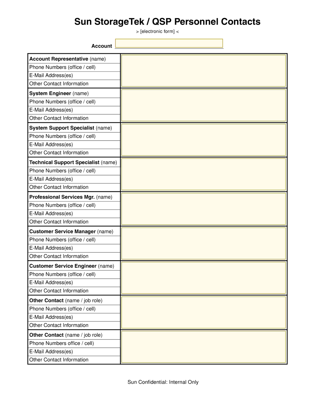 Sun Microsystems 96257 manual Sun StorageTek / QSP Personnel Contacts 