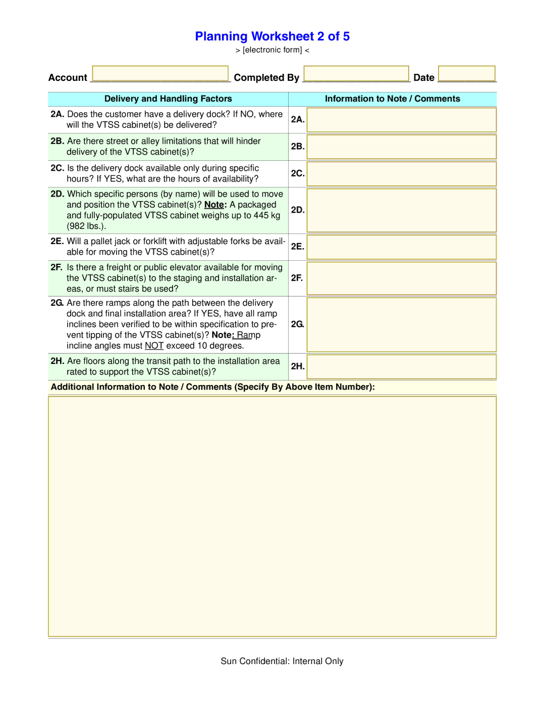 Sun Microsystems 96257 manual Planning Worksheet 2 