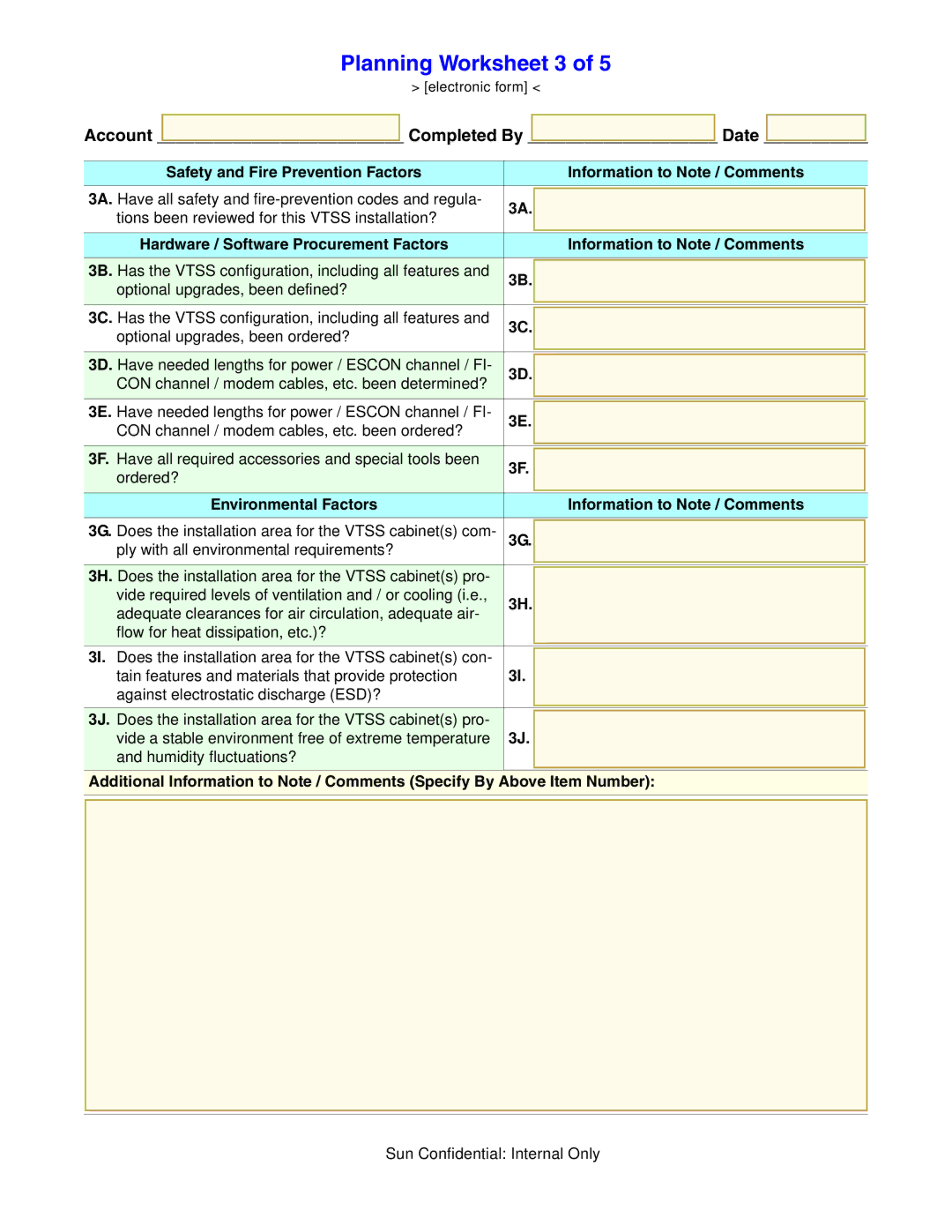 Sun Microsystems 96257 manual Planning Worksheet 3 