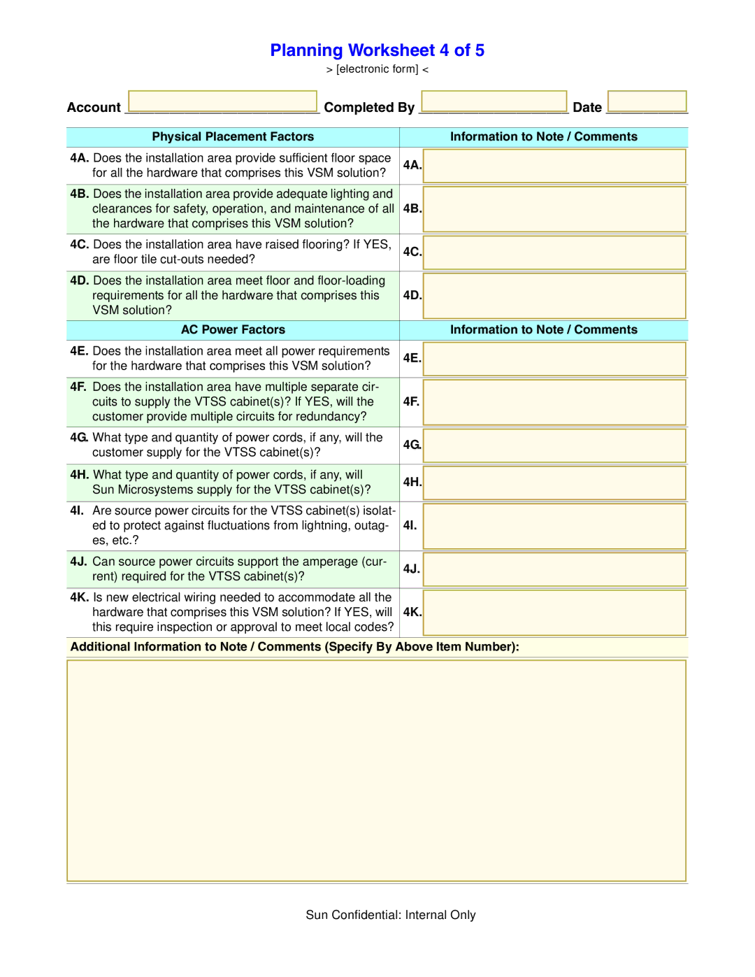 Sun Microsystems 96257 manual Planning Worksheet 4 