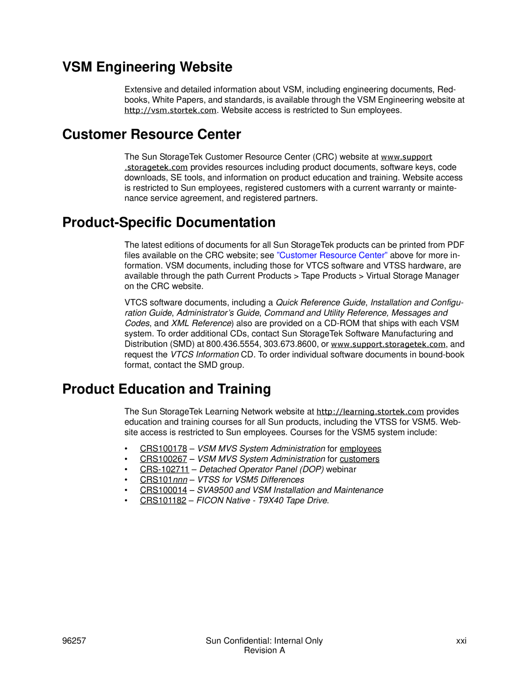 Sun Microsystems 96257 manual VSM Engineering Website 