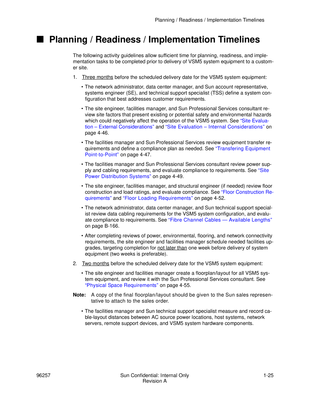 Sun Microsystems 96257 manual Planning / Readiness / Implementation Timelines 