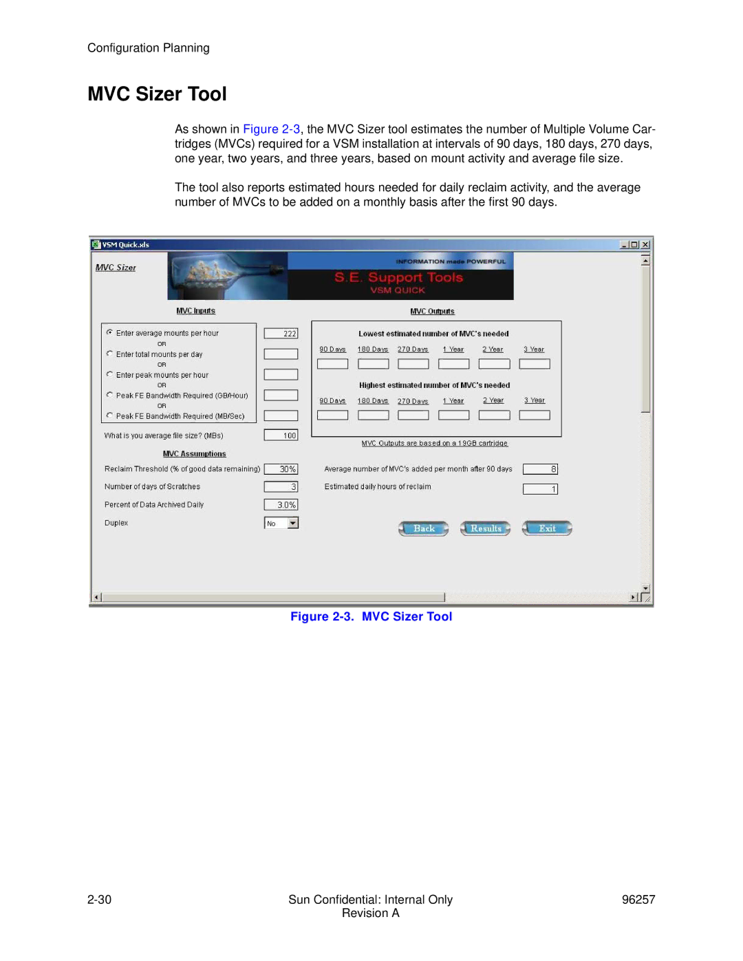 Sun Microsystems 96257 manual MVC Sizer Tool 