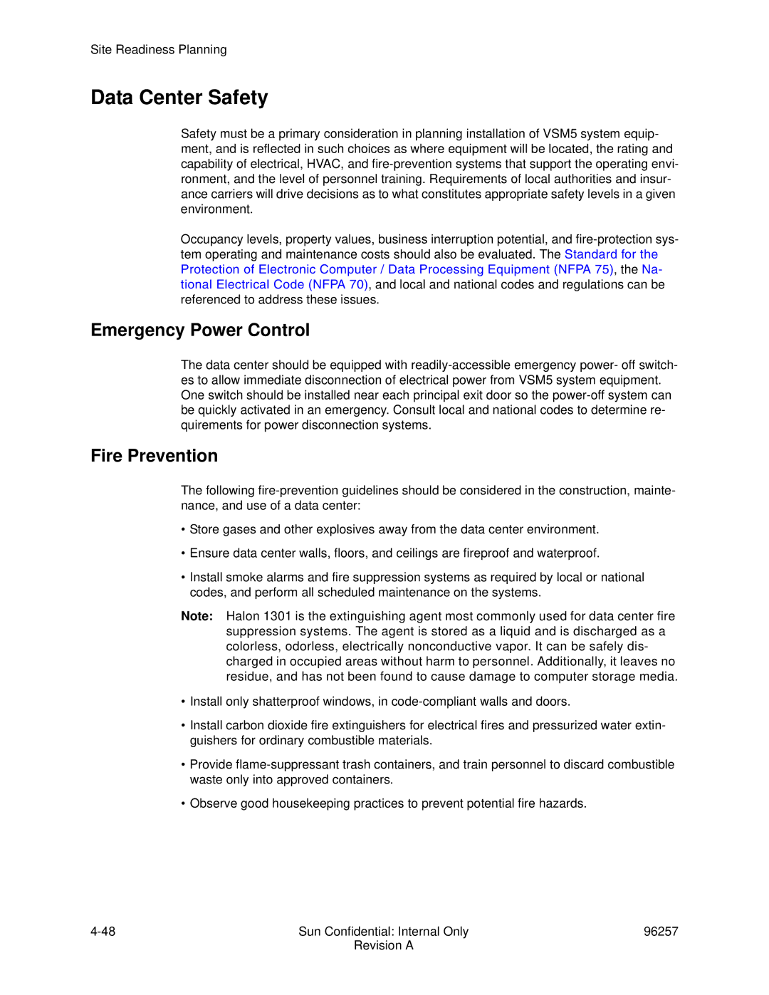 Sun Microsystems 96257 manual Data Center Safety, Emergency Power Control 