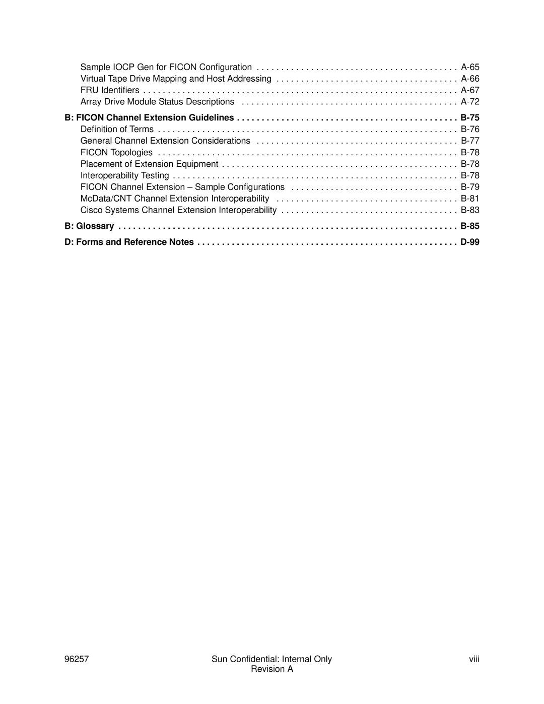 Sun Microsystems 96257 manual Sun Confidential Internal Only Viii Revision a 