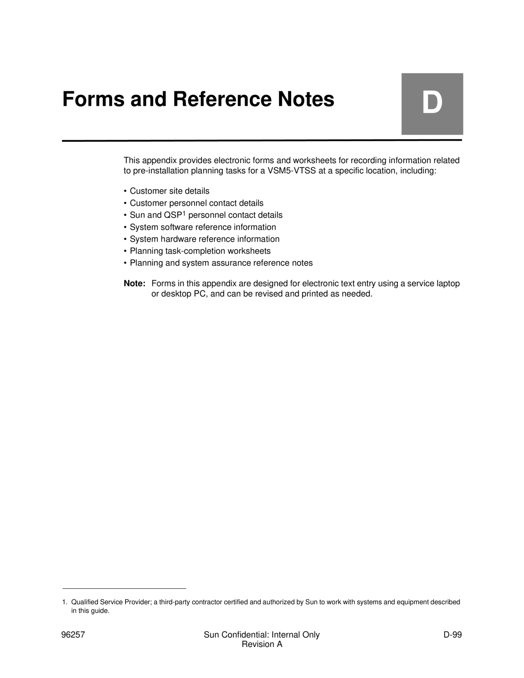 Sun Microsystems 96257 manual Forms and Reference Notes 