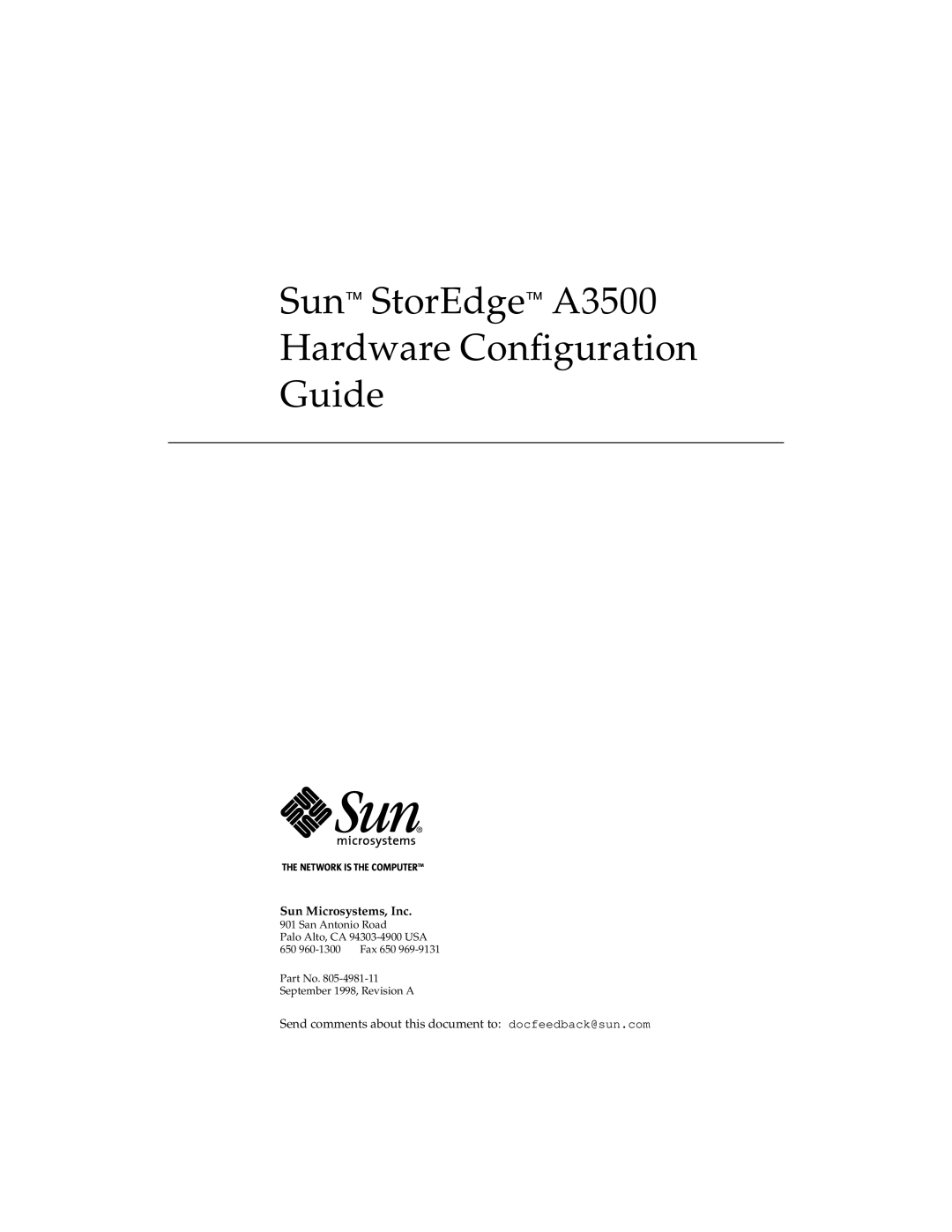 Sun Microsystems manual Sun StorEdge A3500 Hardware Configuration Guide 