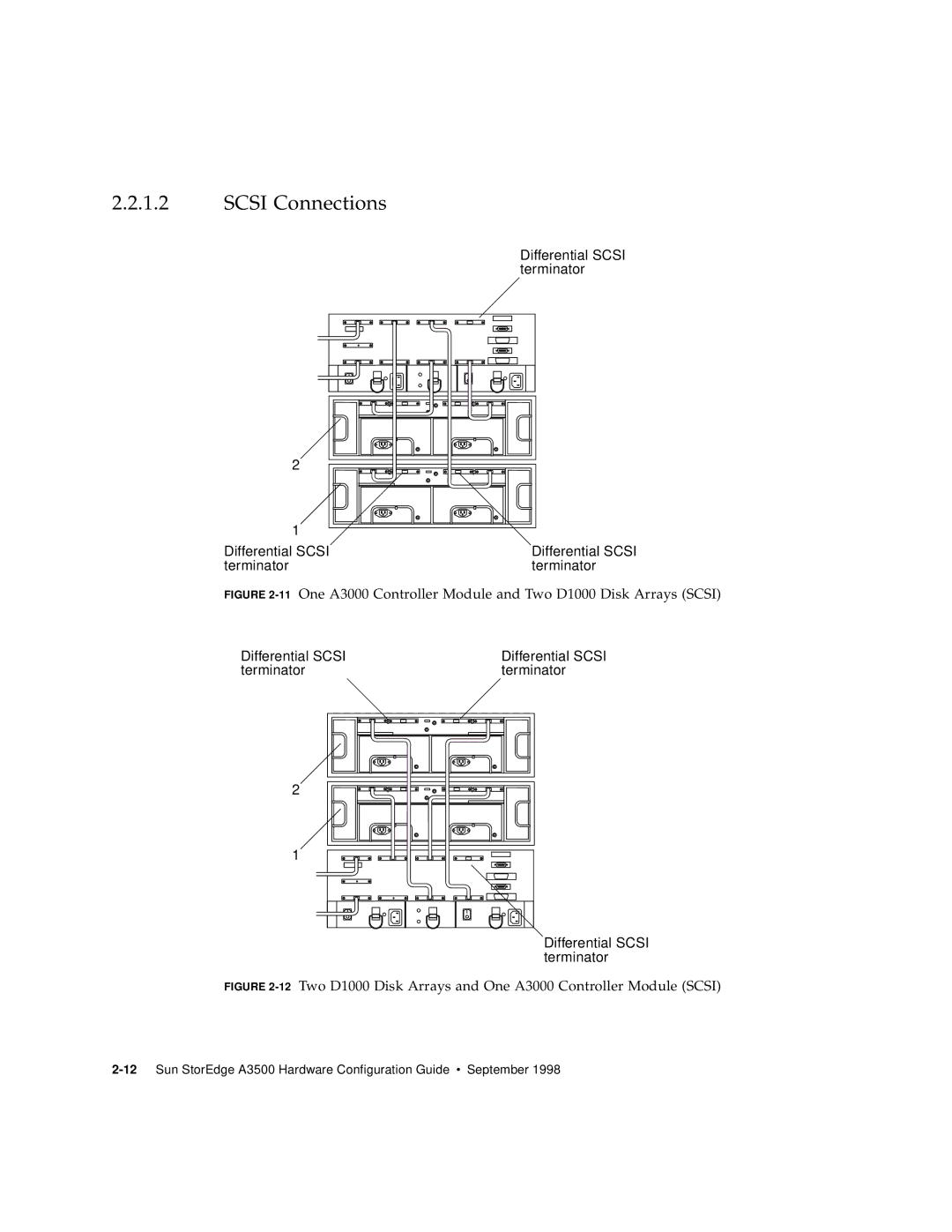 Sun Microsystems A3500 manual Scsi Connections, 11One A3000 Controller Module and Two D1000 Disk Arrays Scsi 