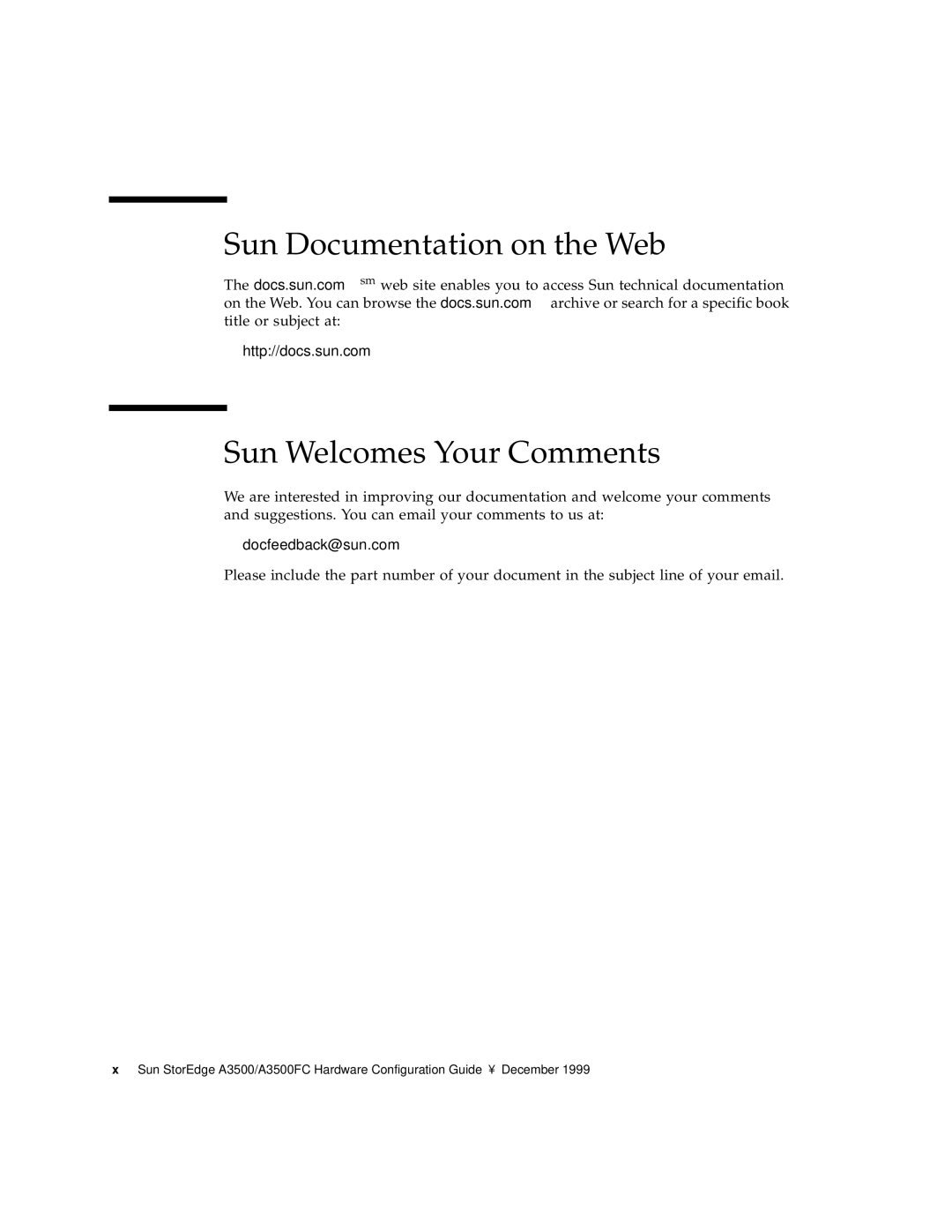 Sun Microsystems A3500FC manual Sun Documentation on the Web, Sun Welcomes Your Comments 