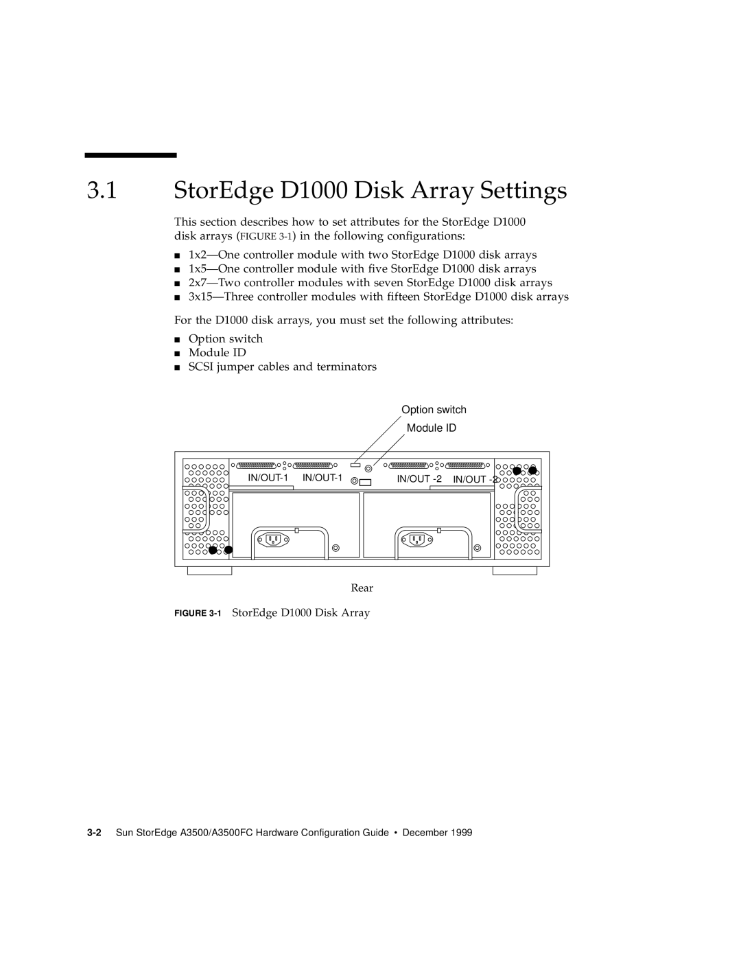 Sun Microsystems A3500FC manual StorEdge D1000 Disk Array Settings, 1StorEdge D1000 Disk Array 