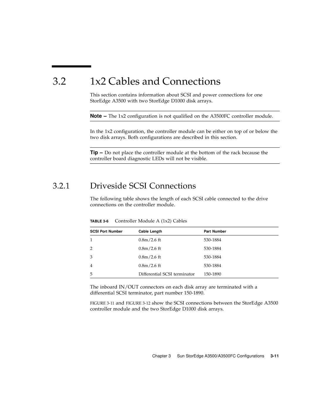 Sun Microsystems A3500FC manual 1x2 Cables and Connections, Driveside Scsi Connections 